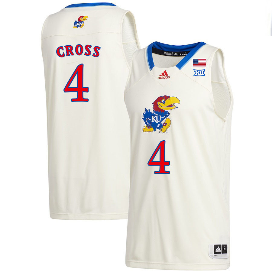 Men #4 Justin Cross Kansas Jayhawks College Basketball Jerseys Stitched Sale-Cream